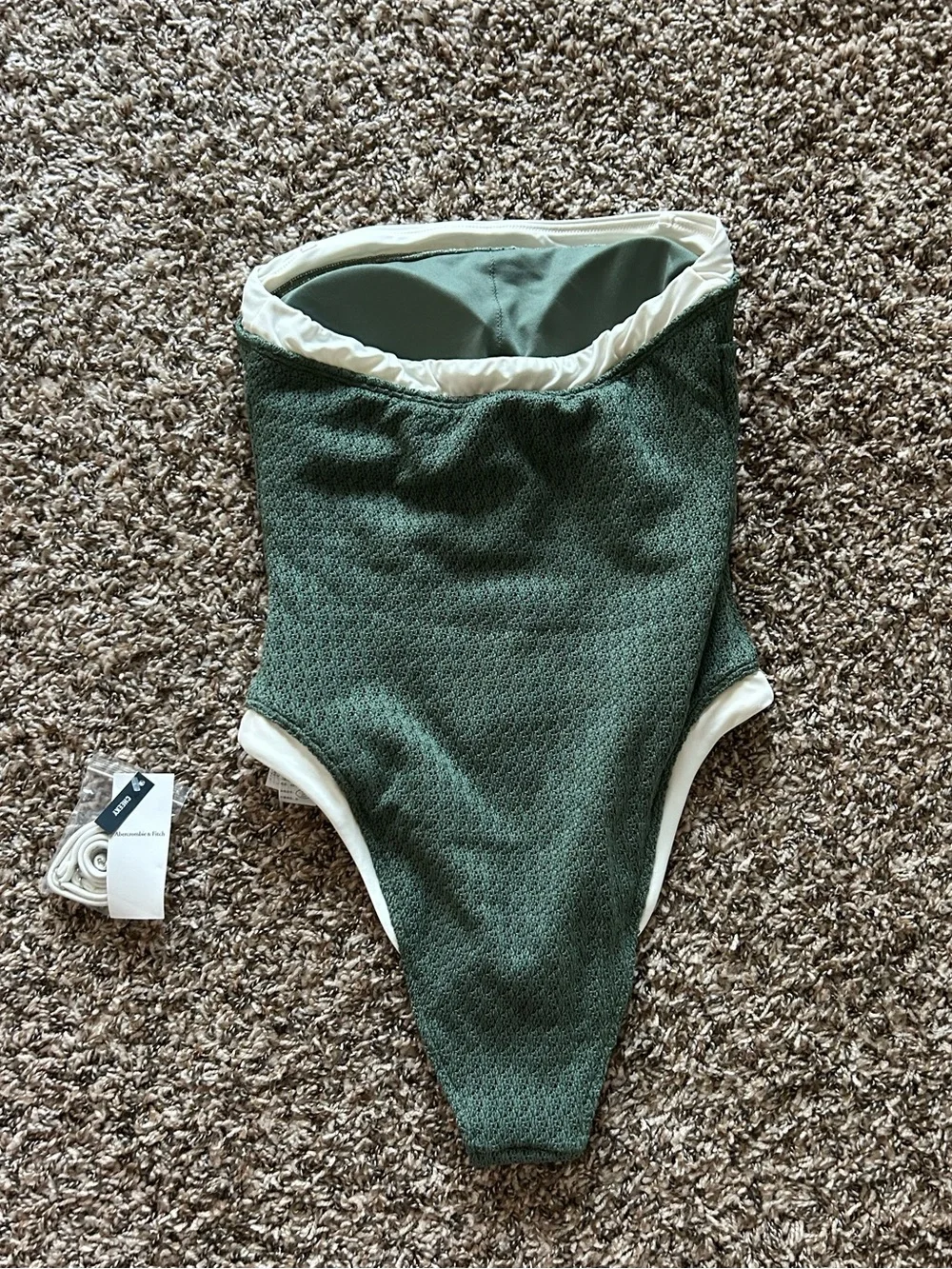 Abercrombie & Fitch Olive Green One-Piece Swimsuit with Cream Trim